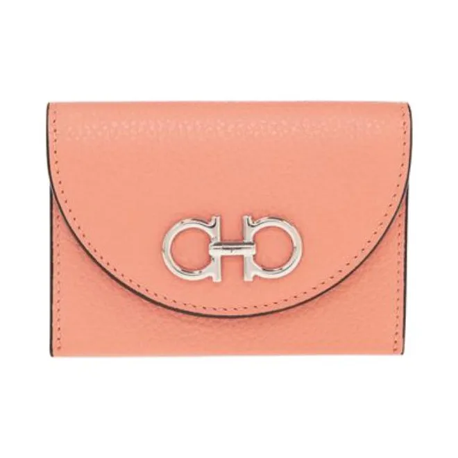 FERRAGAMO Calfskin Leather Wallet Women's Coral Pink