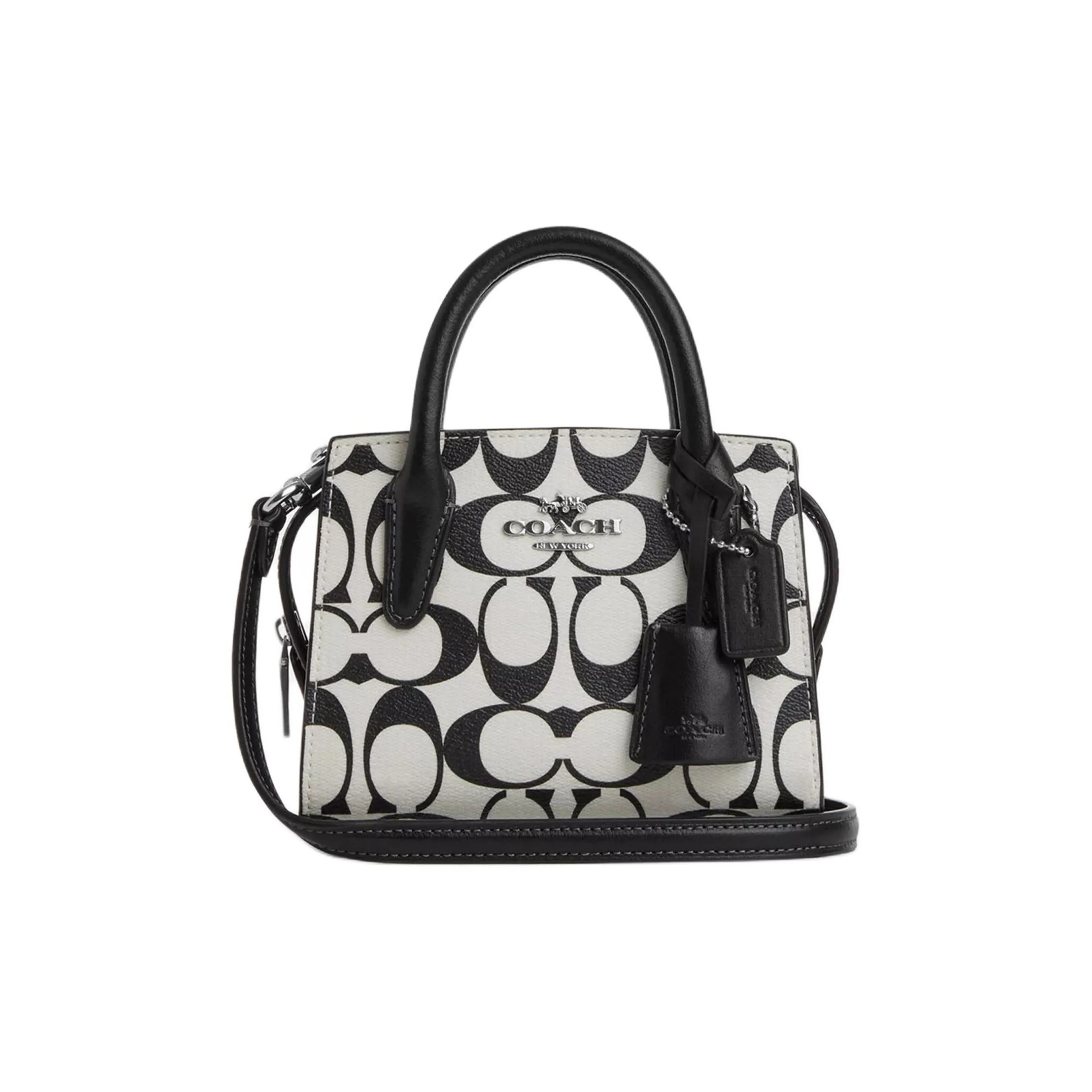 COACH Canvas с кожаными вставками Тоут Сумка Сумка для покупок Сумка через плечо Сумка Мини Women's Silver Мел