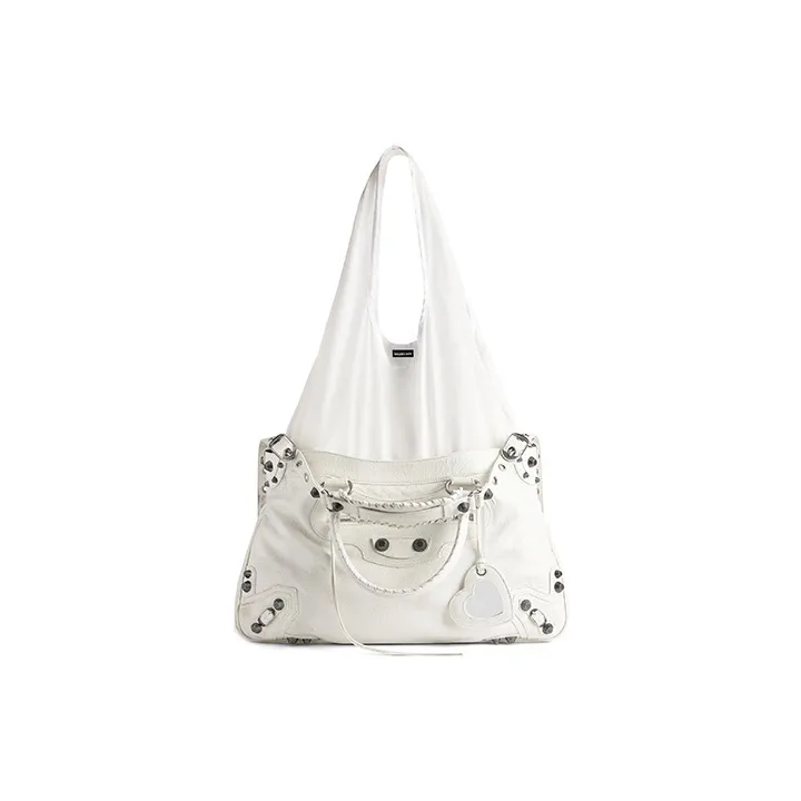 Balenciaga Le Cagole Lambskin With Nylon Tote Bag, Shopping Bag, Handbag Extra Large Women's White