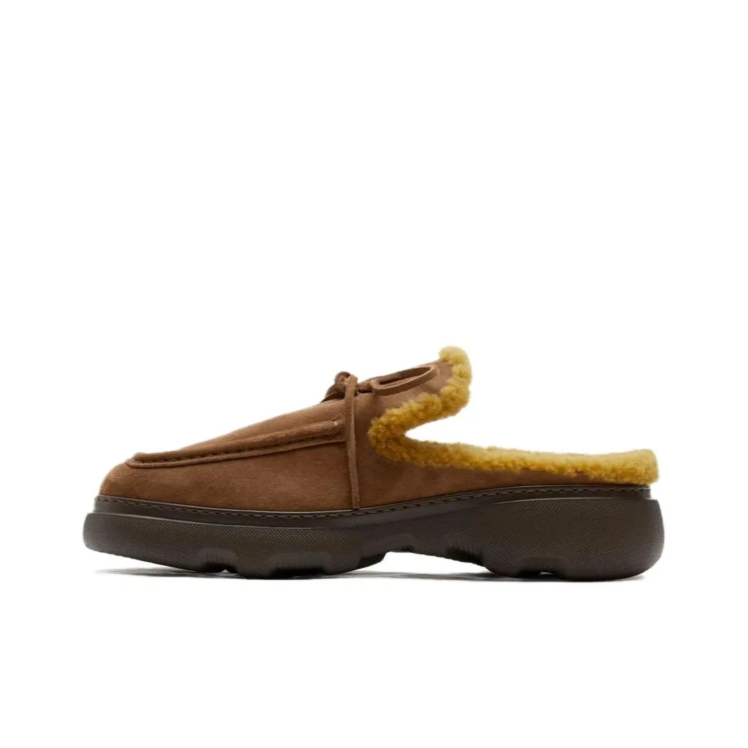 Burberry Stony Shearling-trim Suede Slippers