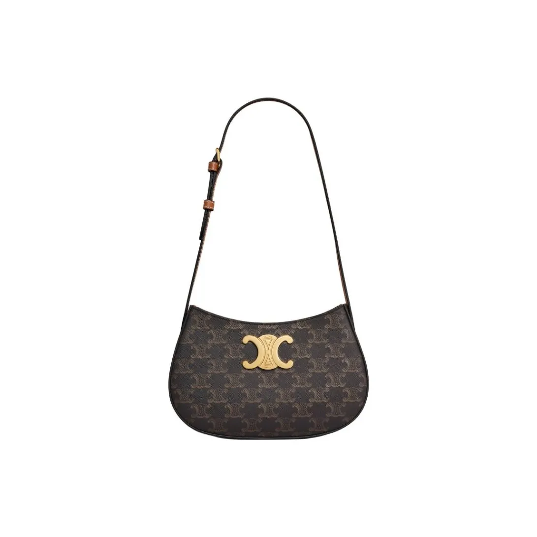 CELINE Canvas With Calfskin Handbag Shoulder Bag Medium Size Women's Brown & Black