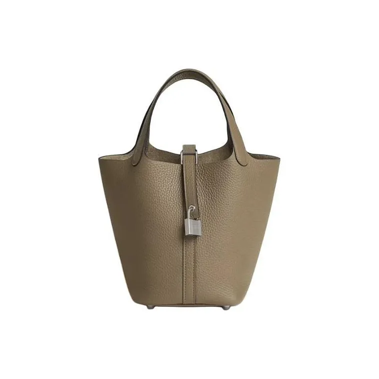HERMES Picotin Lock Clemence Bullock Leather Basket Bag, Bucket Bag, Handbag Women's 8Q Marfa Beige