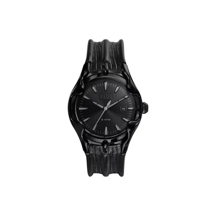 DIESEL Наручные часы Кварцевый механизм Кожаный ремешок 44 мм Черный циферблат Мужские часы DZ2193