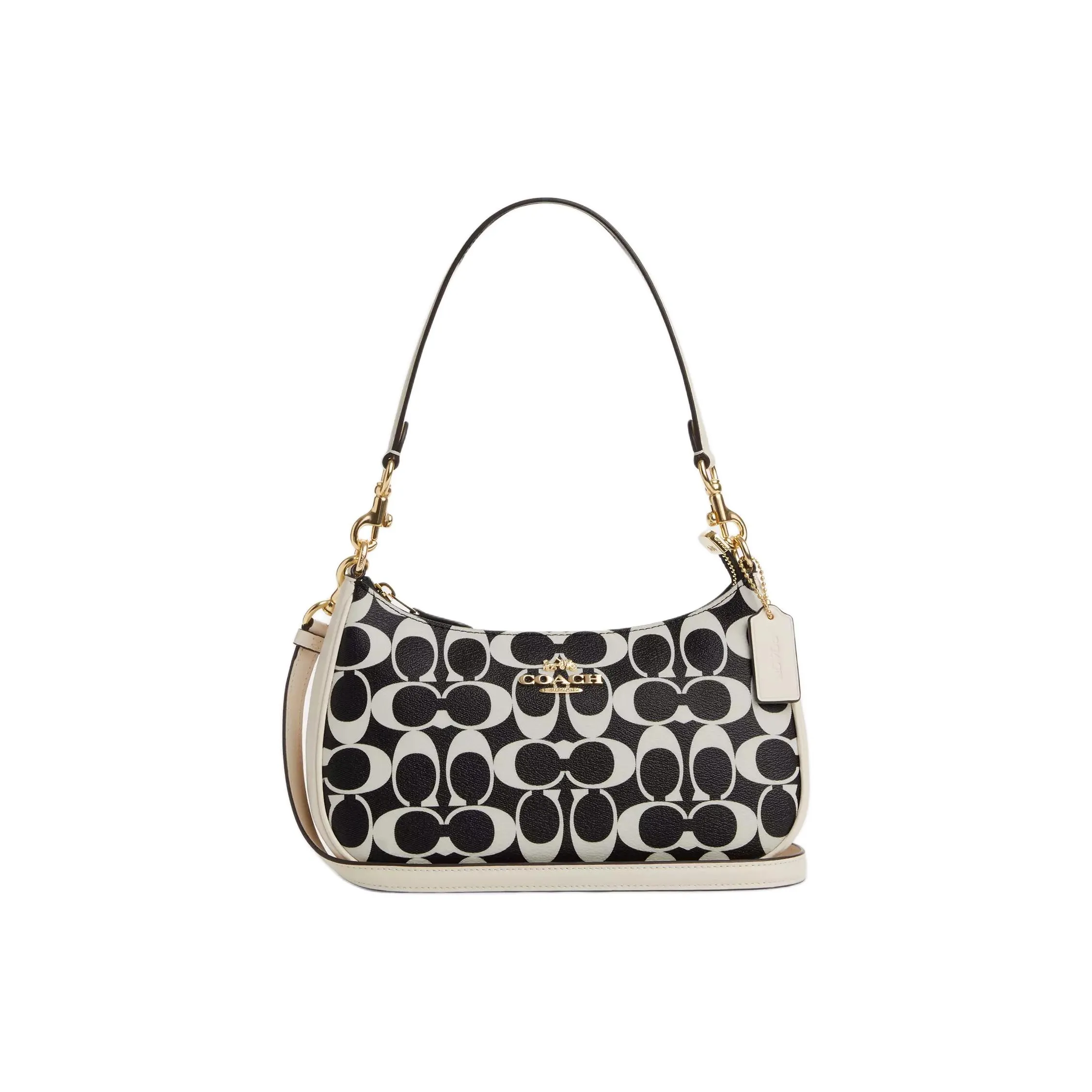 COACH Teri Coated Canvas With Smooth Leather Shoulder Bag Crossbody Bag Medium Size Women's Black