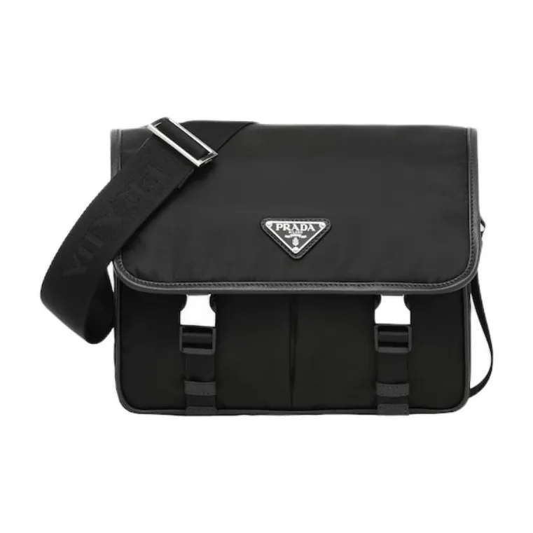 PRADA Saffiano Re Nylon Recycled Nylon And Leather Messenger Bag, Crossbody Bag, Shoulder Bag Men's Black