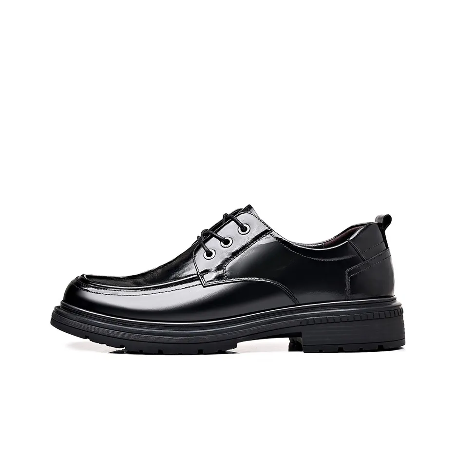 GZZ Casual Leather Shoes Men's Low Top Black, Brown