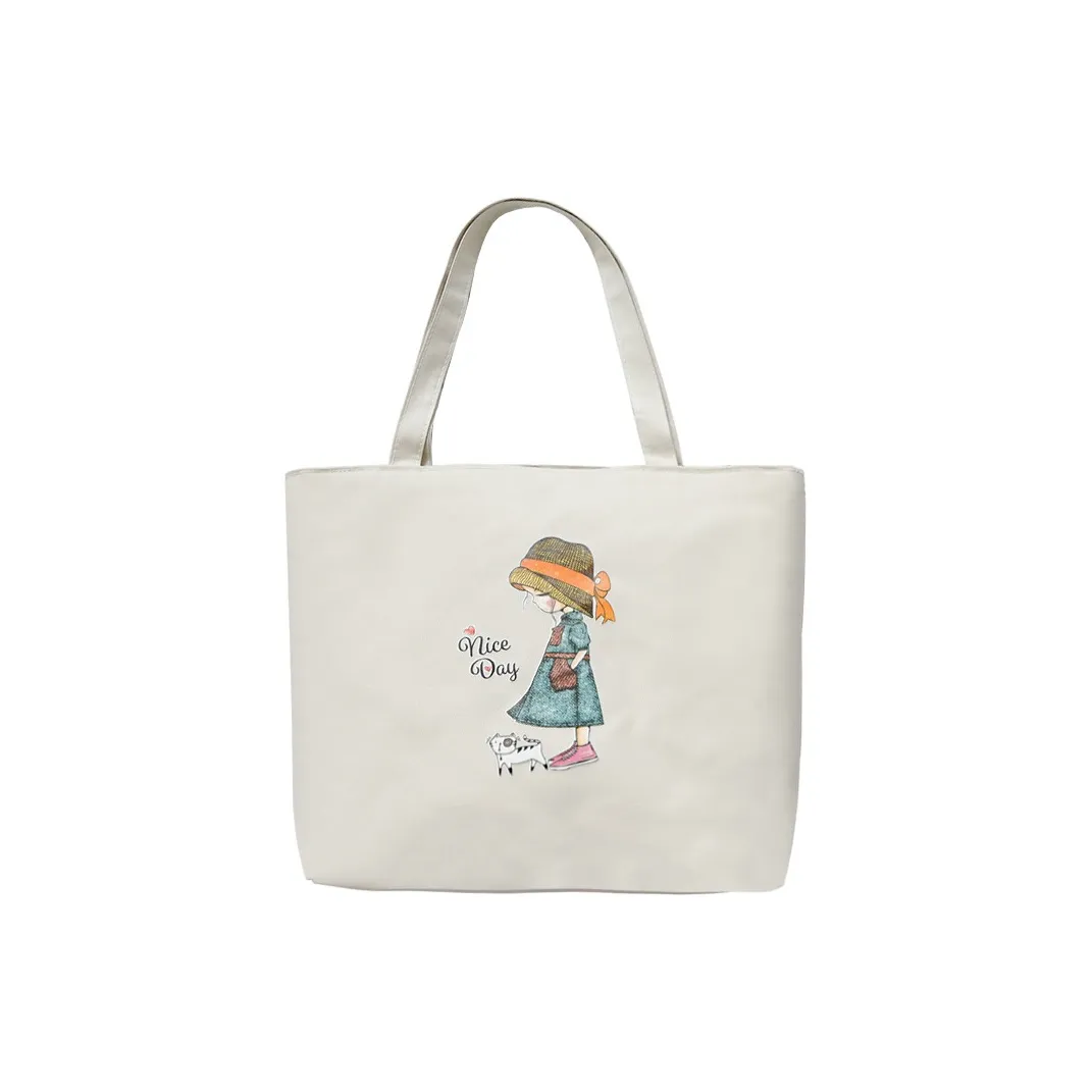 OUZIHUANG Canvas Tote Bag Shopping Bag Canvas Bag Handbag Shoulder Bag Large Size Women's White