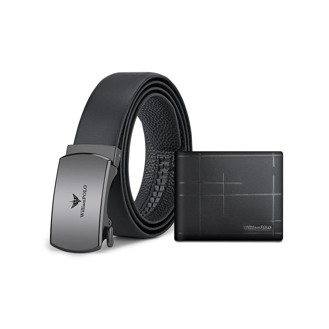 WilliamPOLO Automatic Buckle Wallet Box For Business Casual Cow Leather Leather Belts Men's Black 3.5cm Width