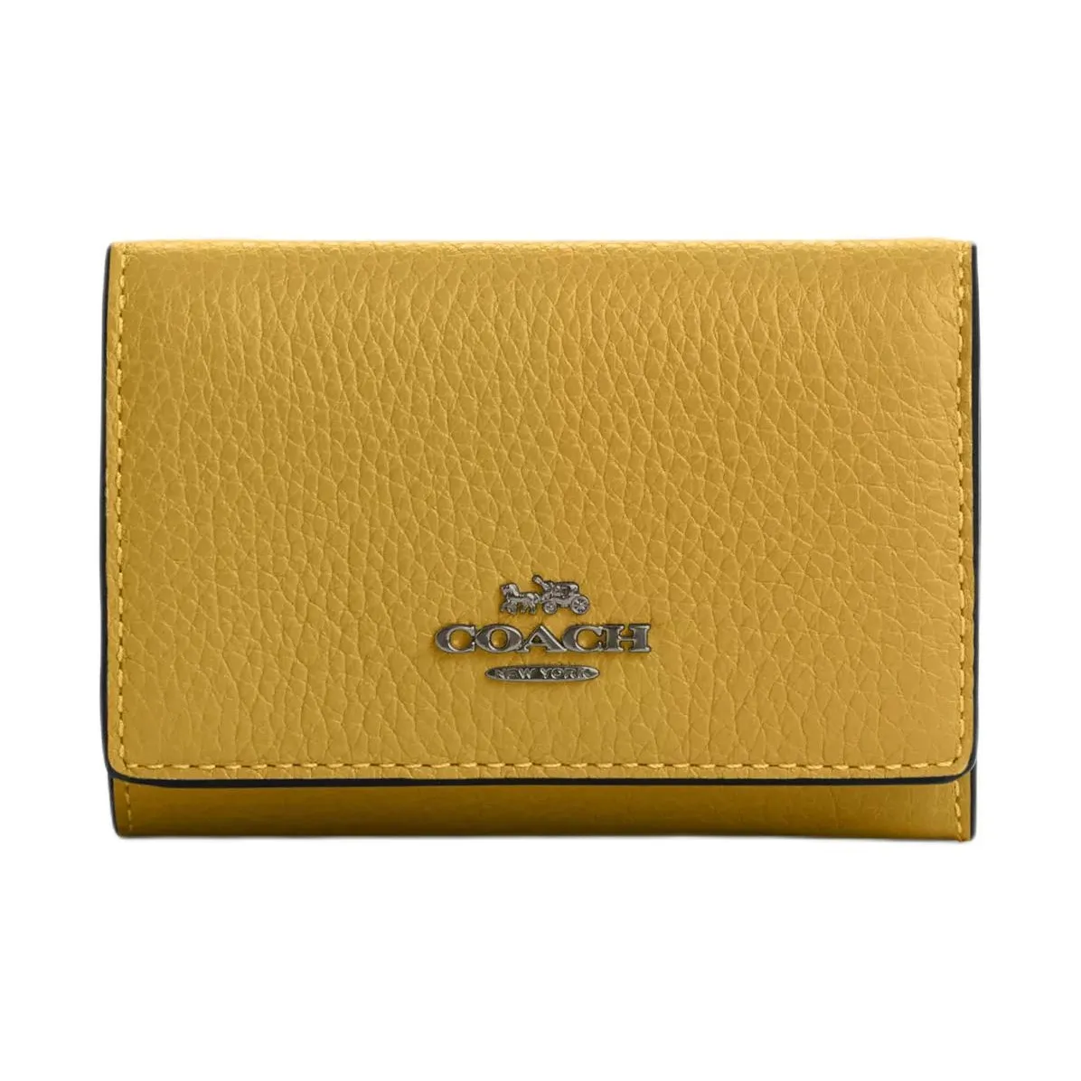 COACH Pebbled Leather Wallet Micro Unisex Black Antique Nickel & Linen