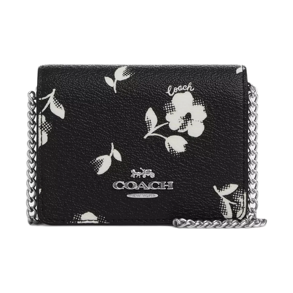 COACH Chain Canvas With Leather Chain Bag Shoulder Bag Crossbody Bag Wallet Mini Women's Black