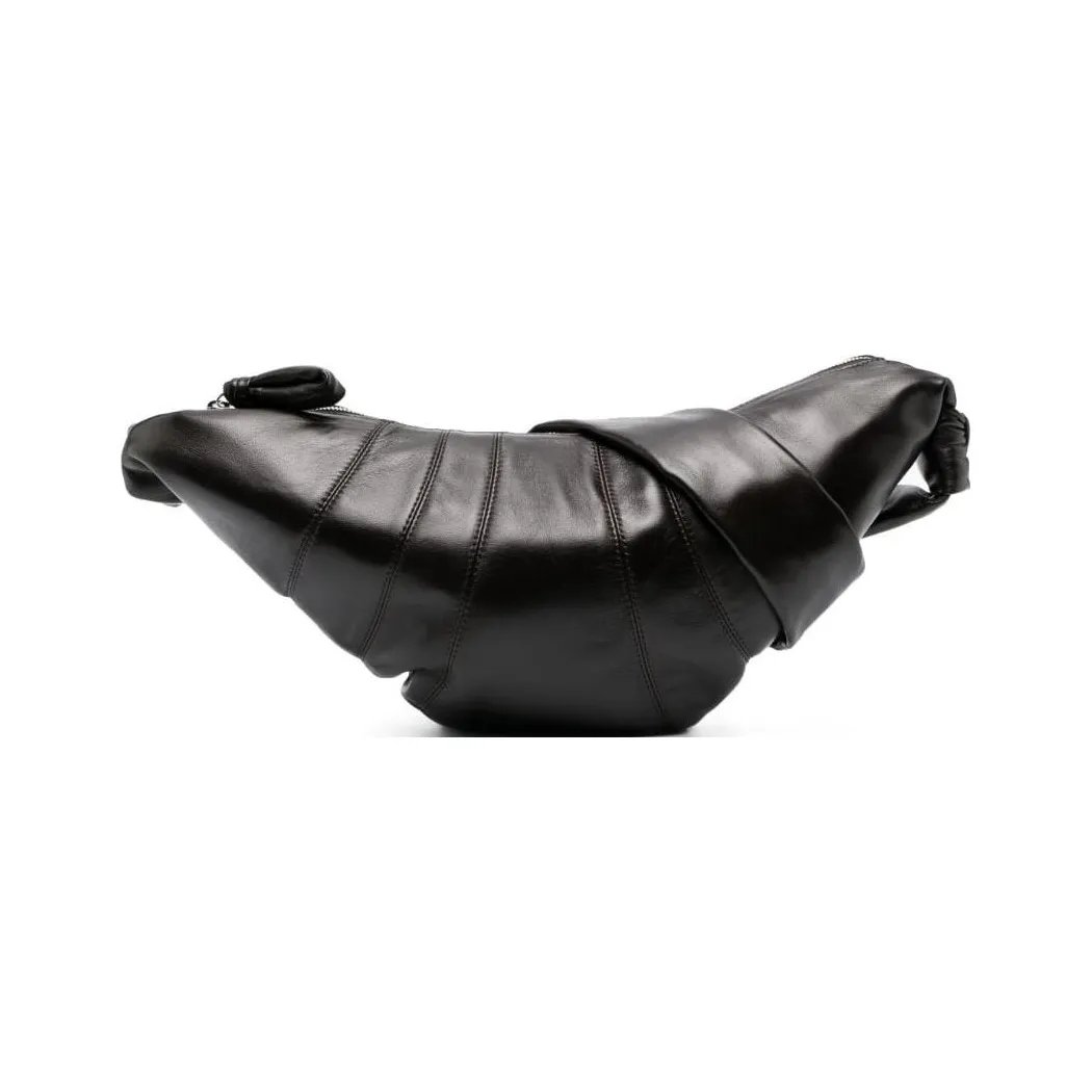 Lemaire Lambskin Goat Horn Puffy Crossbody Bags Medium Size Dark Chocolate