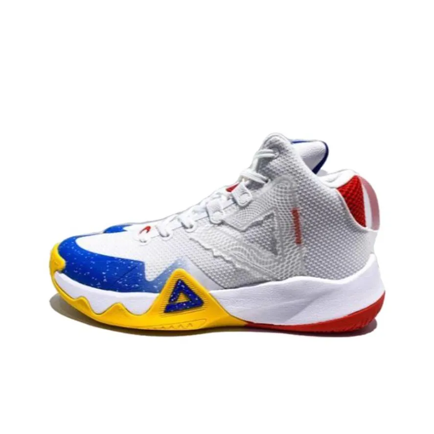 PEAK Slip-resistant Abrasion-resistant Breathable MID Basketball Shoes Men's White Blue