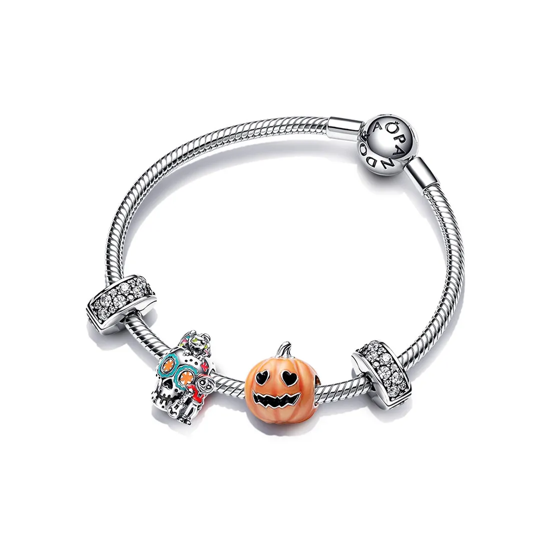 Pandora 925 Sterling Silver Silicone Synthetic Cubic Zirconia Bracelets Women's Silver