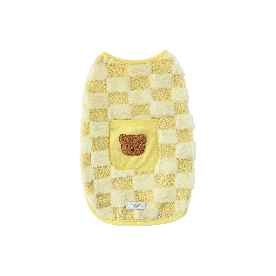 UFBemo Pet Costume, Patch Pocket Checkerboard Plush Vest Yellow