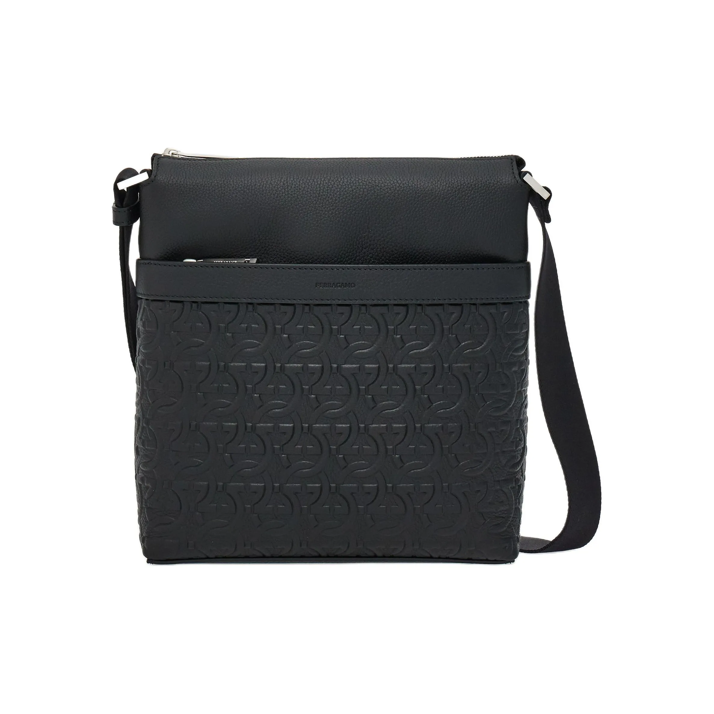 FERRAGAMO GANCINI Calfskin Shoulder Bag, Crossbody Bag Men's Black