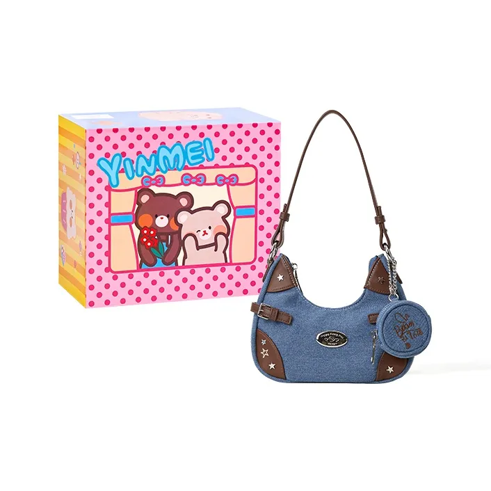 Sound For Life Fabric Shoulder Bag Small Size Women's Blue/Ecru