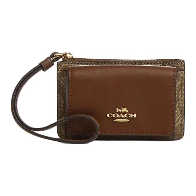 COACH Card Case из ПВХ с коровьей спилочной кожей держатель для карт женский цвет хаки и седло коричневый