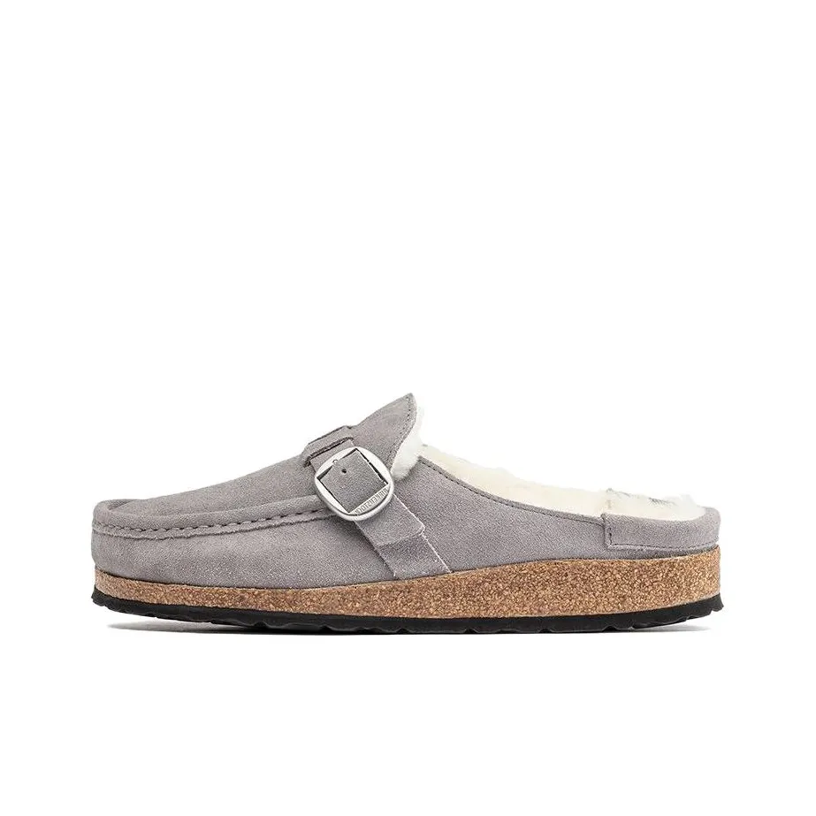 Birkenstock Buckley Shearling Suede Leather Narrow Fit Sandals 'Whale Gray' Women's