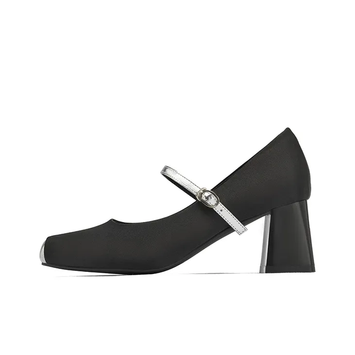 JOSINY Французская Фея Без подкладки Обувь с грубым каблуком Туфли Мэри Джейн 6 см Женские Черные