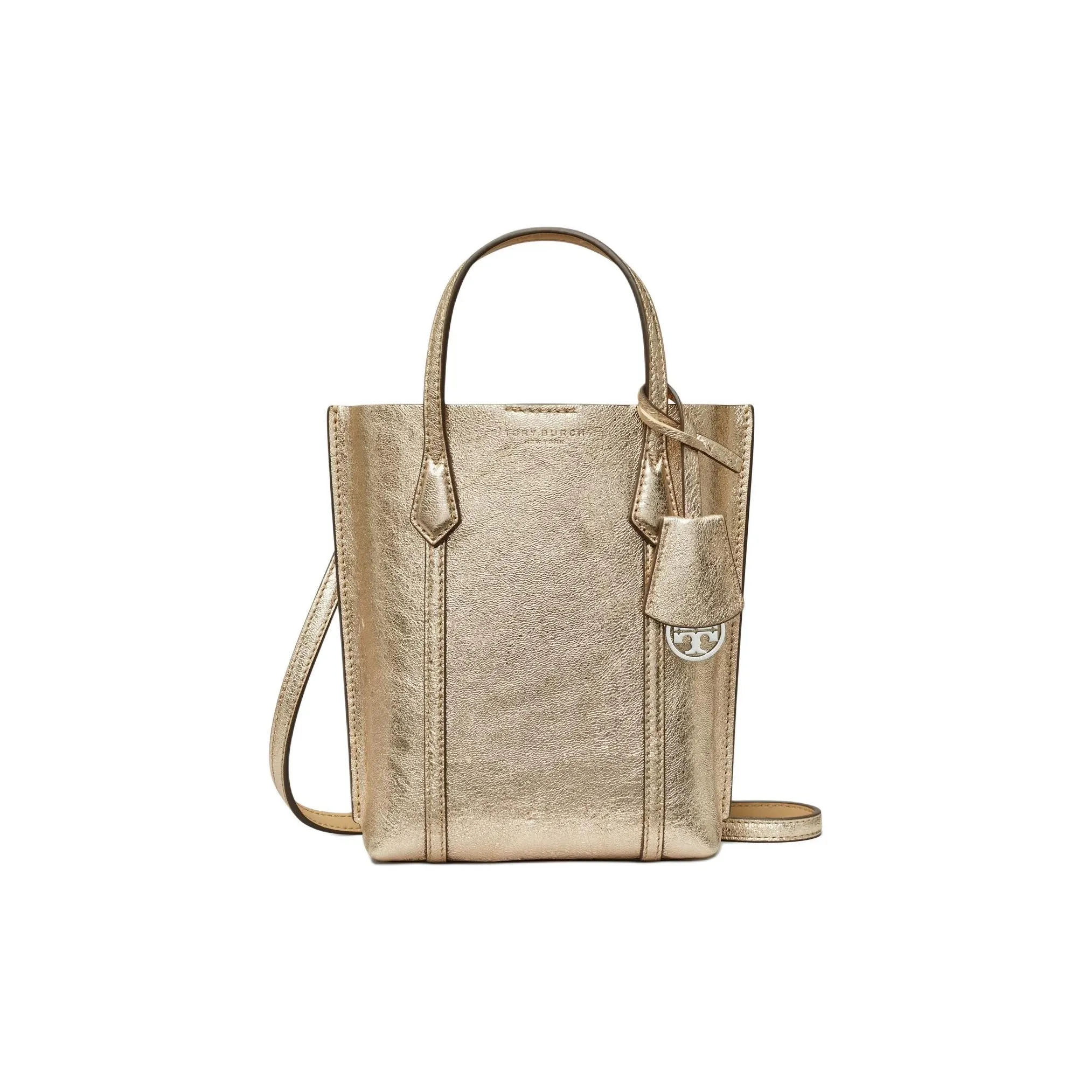 TORY BURCH Perry Leather Tote Bag, Shopping Bag, Shoulder Bag, Crossbody Bag, Handbag Mini Women's Gold