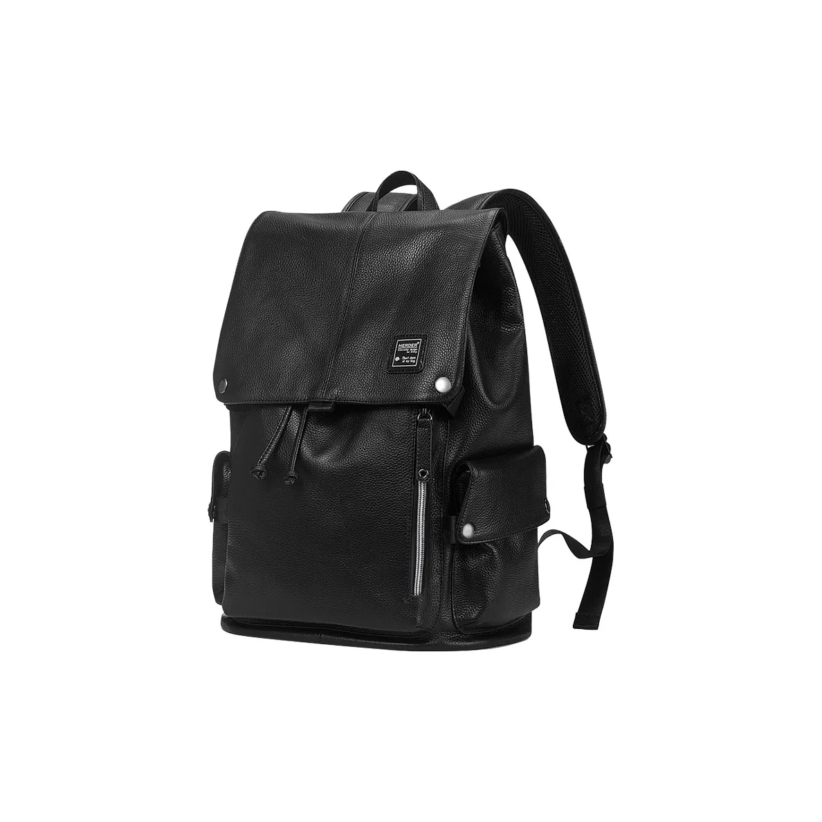 HERDER Cow Leather PU Backpack Medium Size Unisex Black