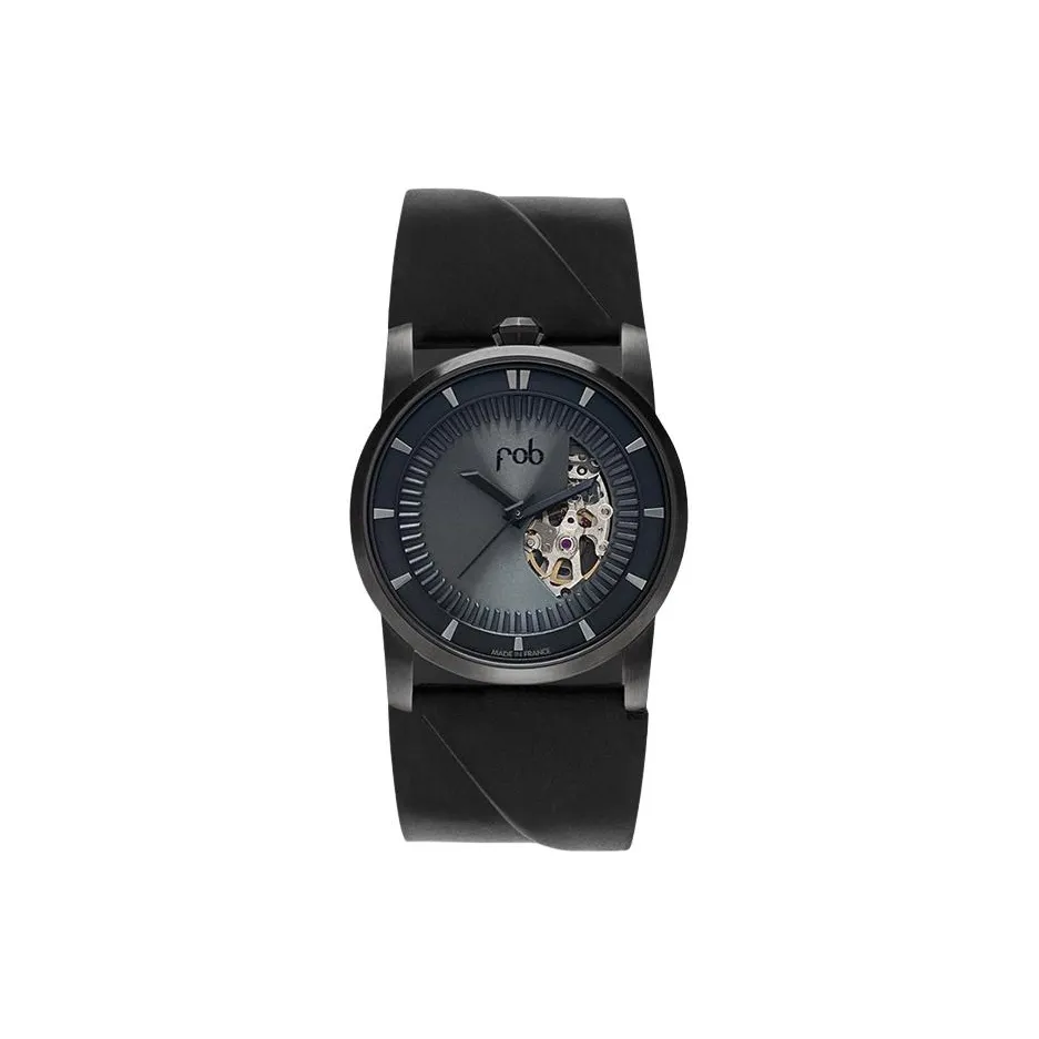 FOB Wrist Watch Automatic Mechanical Movement Leather Strap Gray Dial Unisex