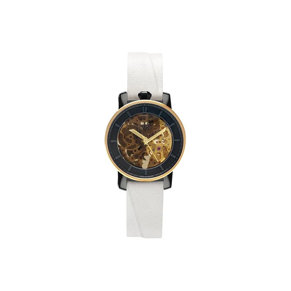 FOB Wrist Watch Automatic Mechanical Movement Leather Strap 36mm Cut Out Dial Women's Watch