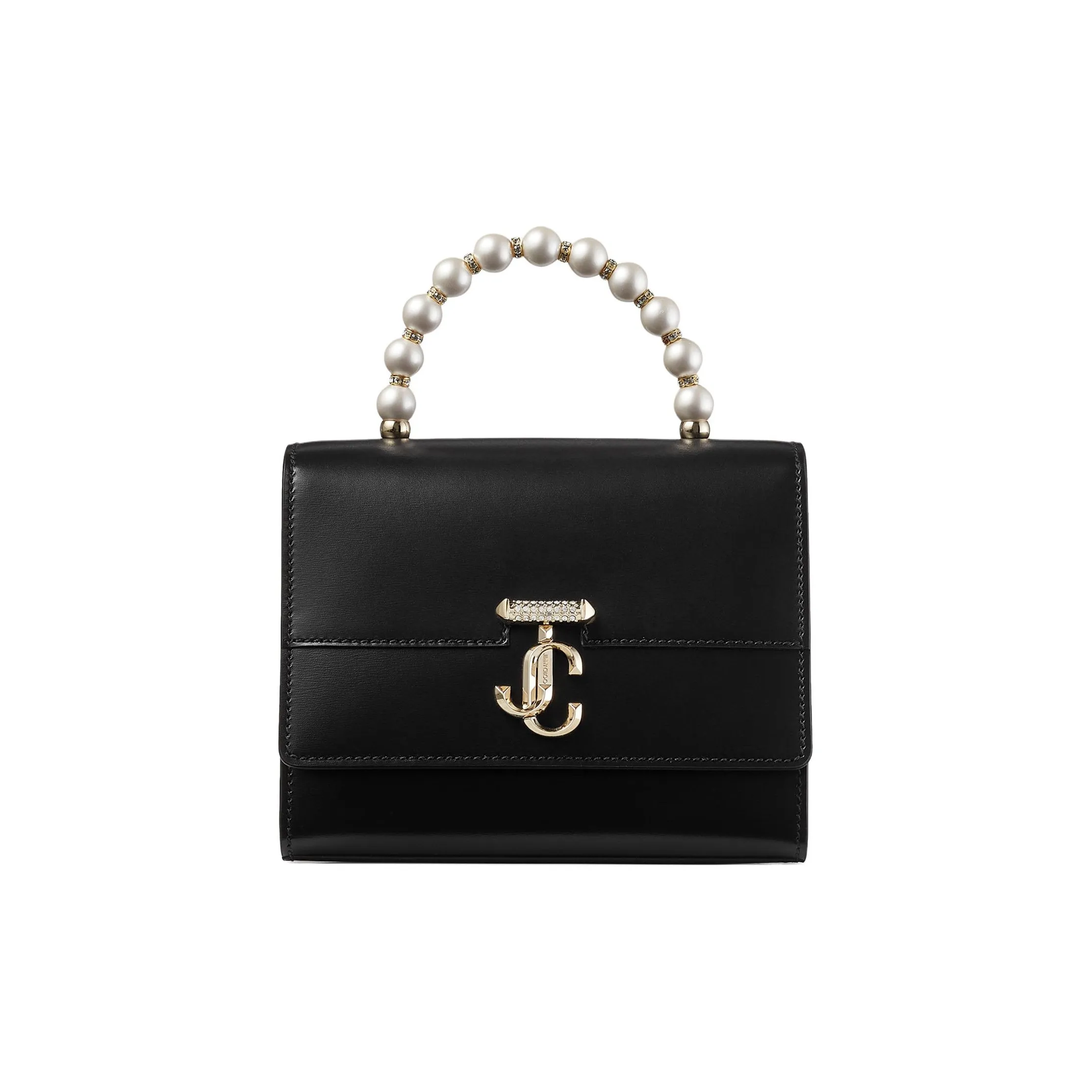 Jimmy Choo Avenue Cow Leather Crossbody Bag Shoulder Bag Handbags Small Size Women's Black & Light Gold