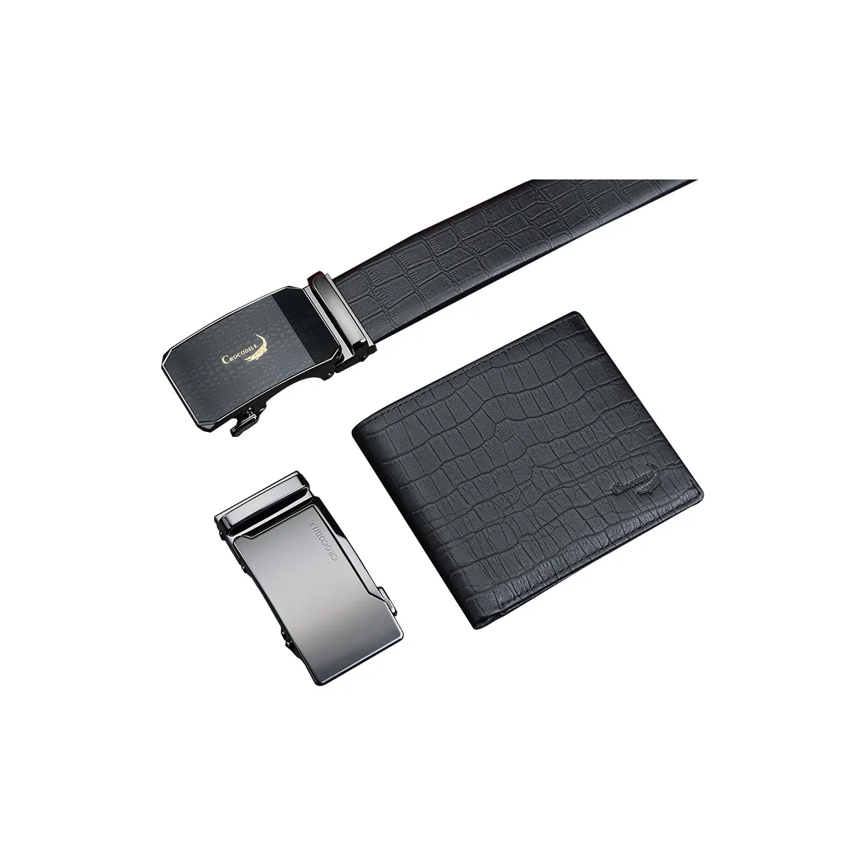 Крокодил Коровья кожа Подарочный набор Gift Box Set Маленький Мужской Черный