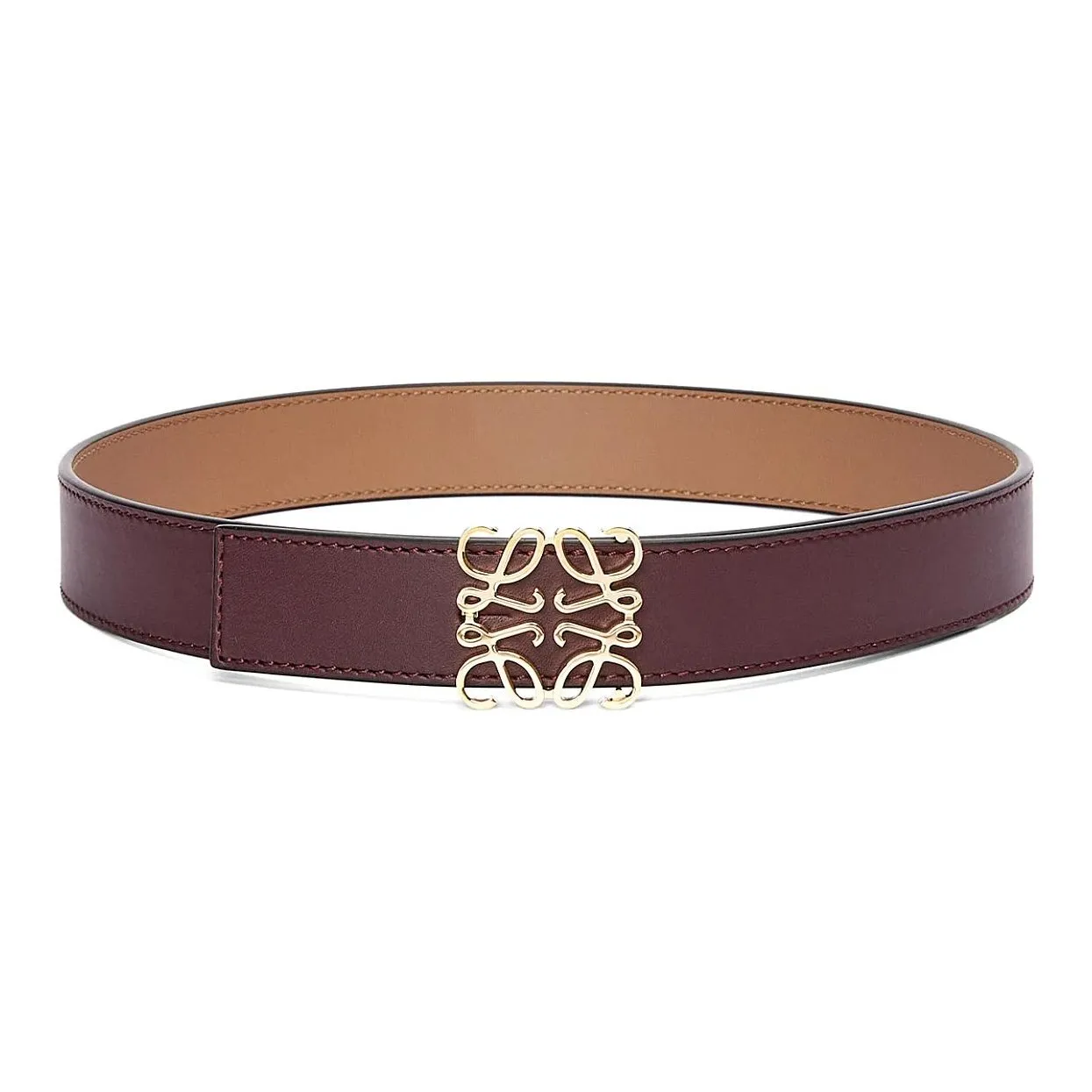 LOEWE Logo Design Pin Buckle Leather Belts Women's Burgundy Width 2.8CM