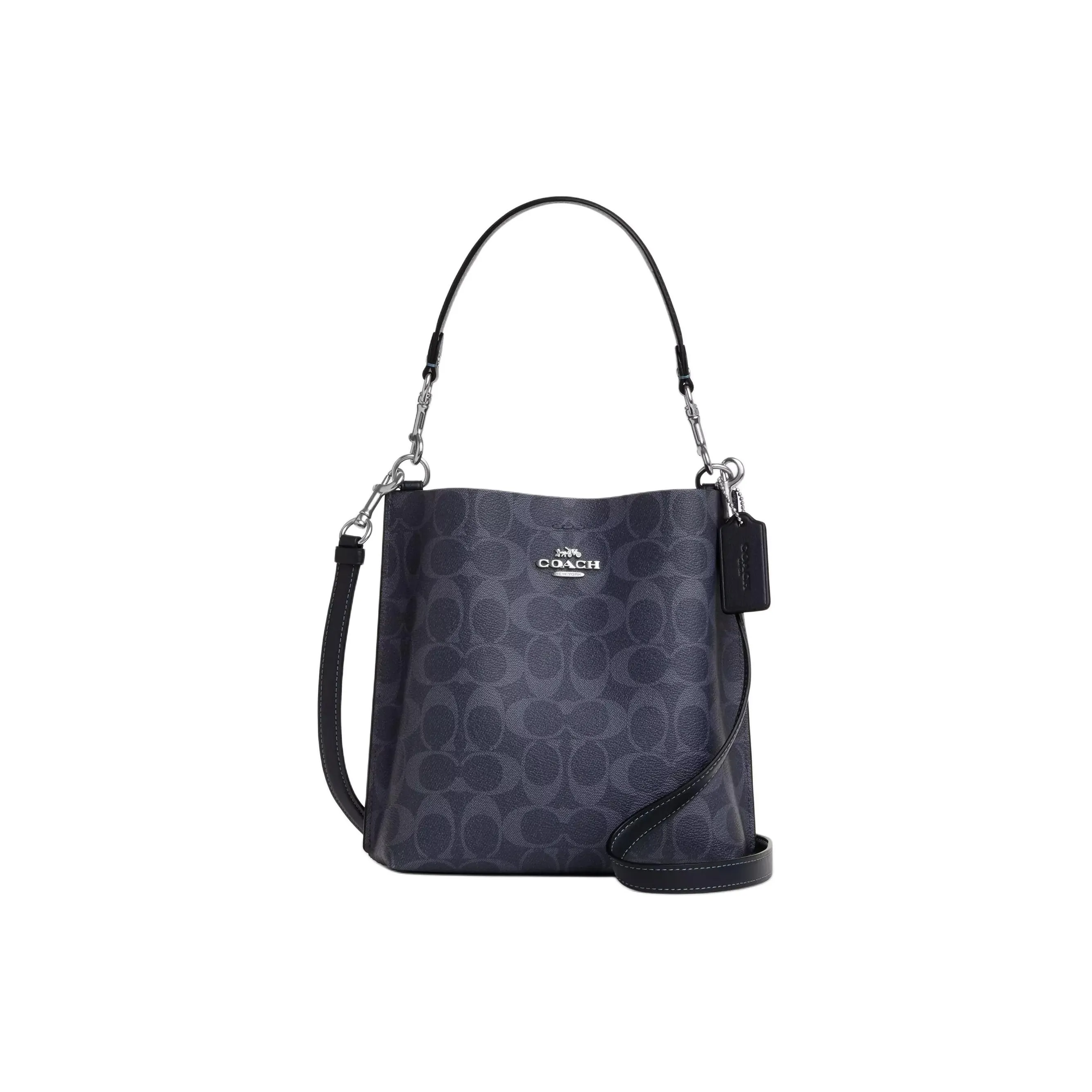 COACH Mollie Canvas With Leather Bucket Bag Handbag Shoulder Bag Crossbody Bag Women's Silver Denim Midnight Navy