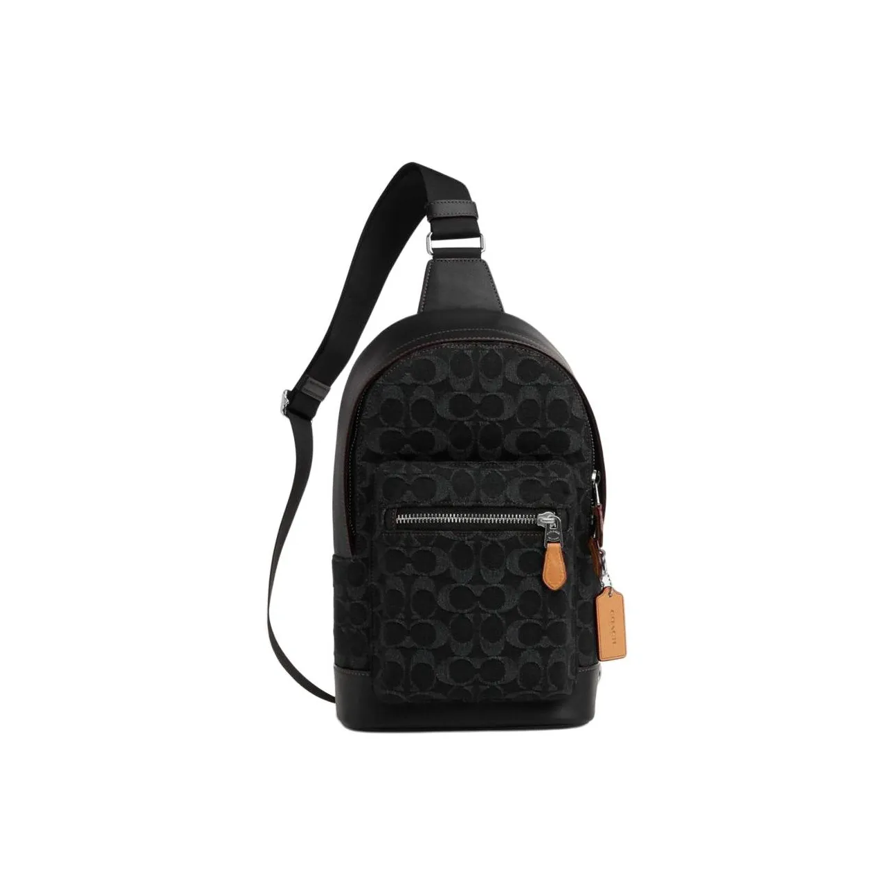 COACH West Fabric With Cow Leather Shoulder Bag Crossbody Bag Sling Bags Medium Size Men's Black