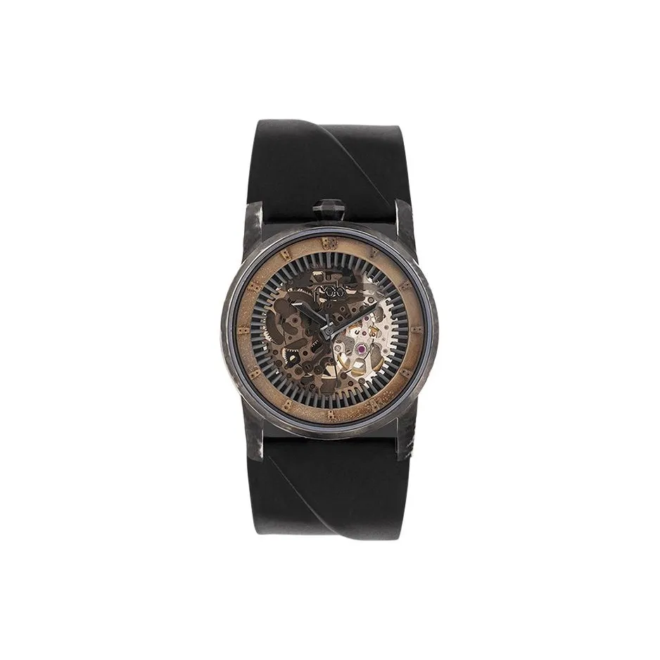 FOB Wrist Watch Automatic Mechanical Movement Leather Strap 41.3mm Cut Out Dial Unisex