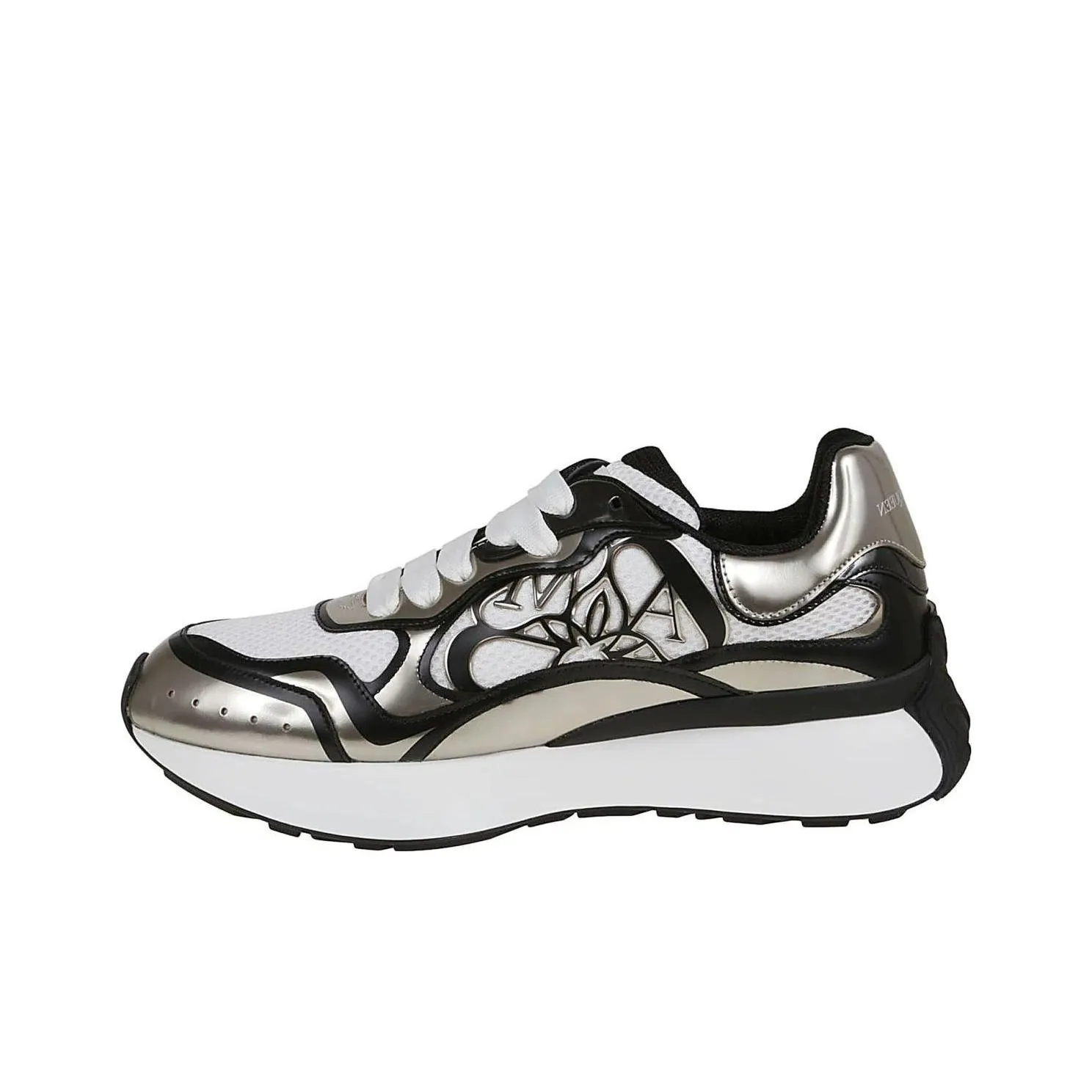 Alexander McQueen Sprint Runner Black White Silver Tone Seal