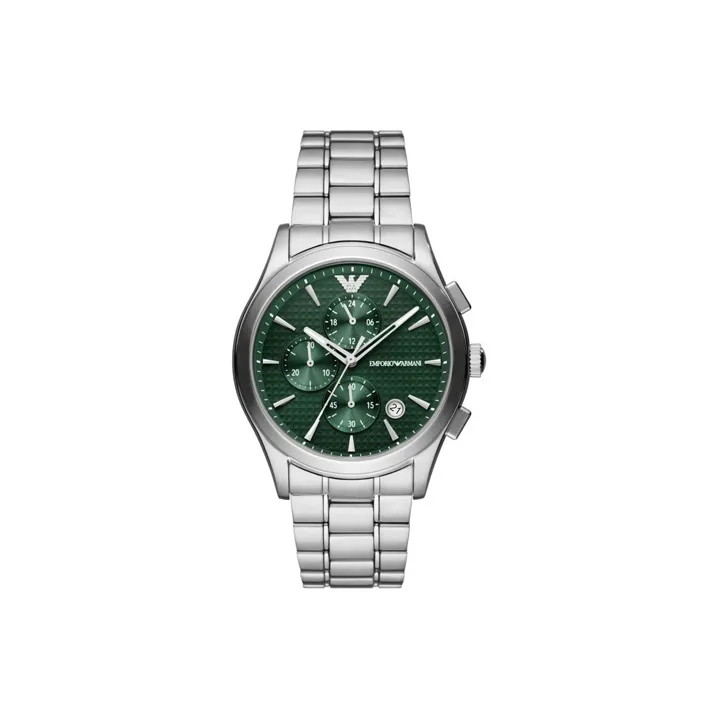 EMPORIO ARMANI Мужские часы Кварцевый механизм Ремешок из нержавеющей стали 42 мм Зеленый циферблат