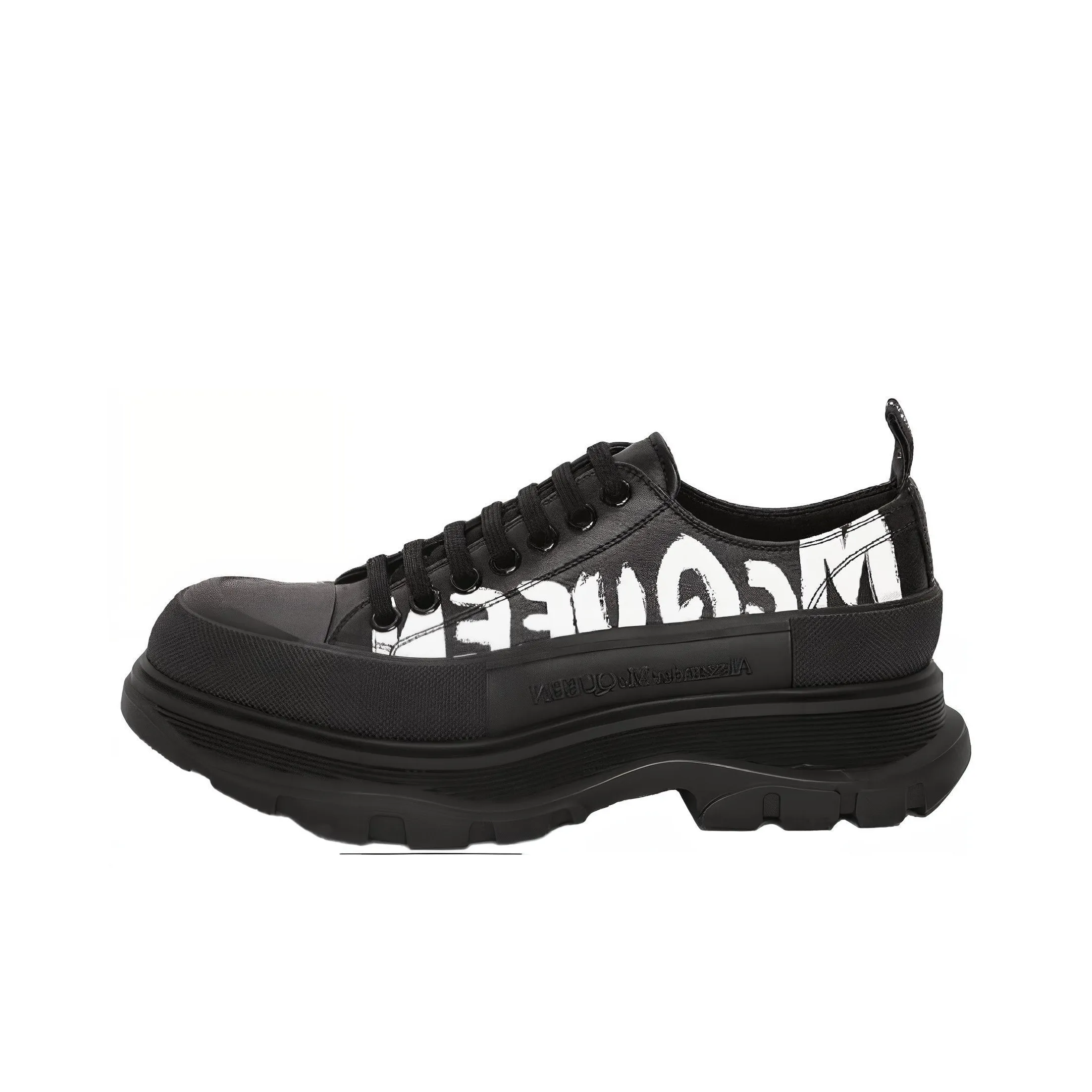 Alexander McQueen Tread Slick Low Lace Up Canvas Graffiti 'Black White'