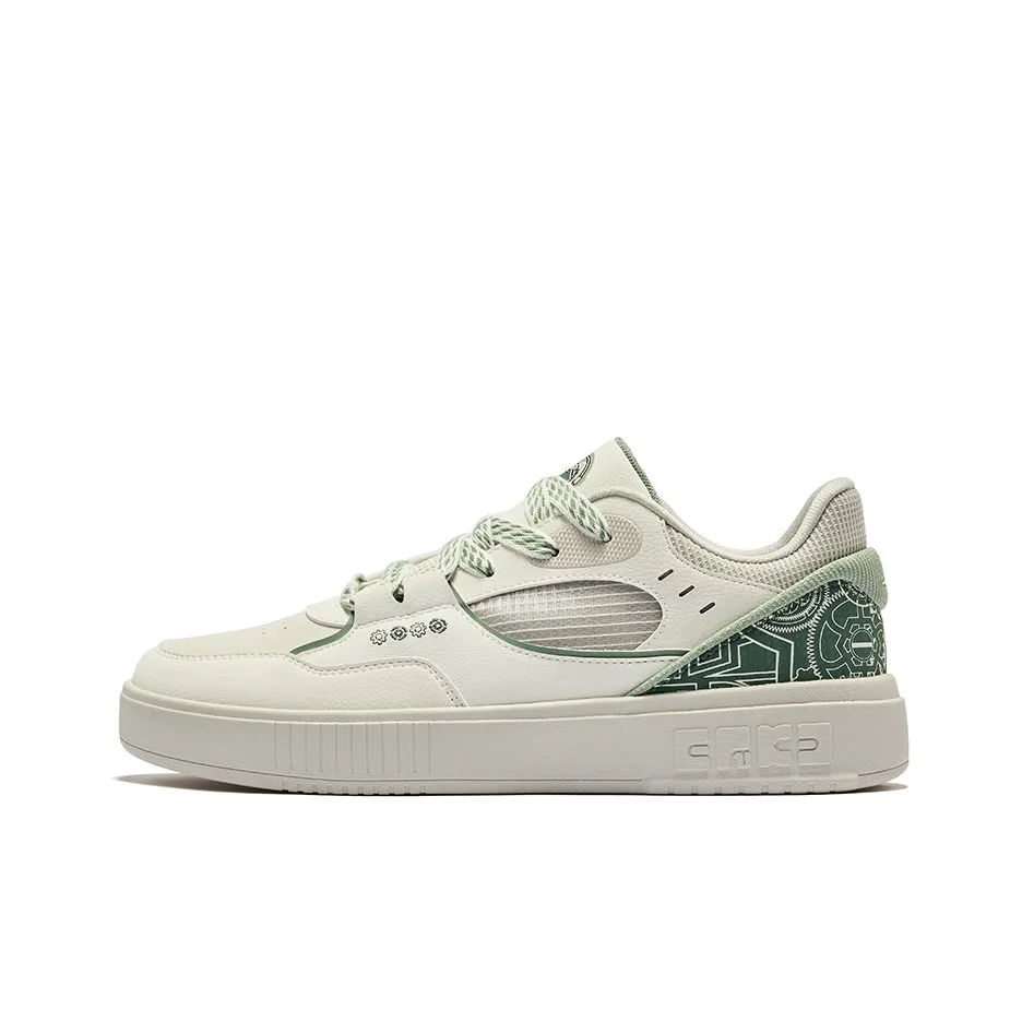 Erke Mechanical Panda Skateboard Shoes Men's Low Top Microcrystal White Emerald Wave
