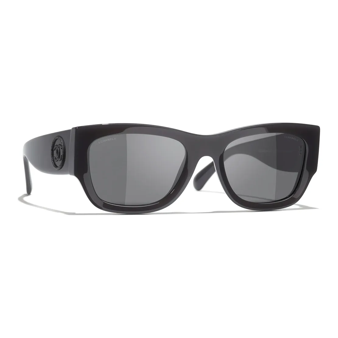 CHANEL Acetate Square Sunglasses Women's Black