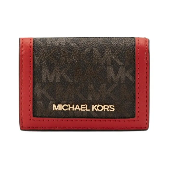 MICHAEL KORS Jet Set Travel Coated Canvas Wallet Extra Small Unisex Brown & Red