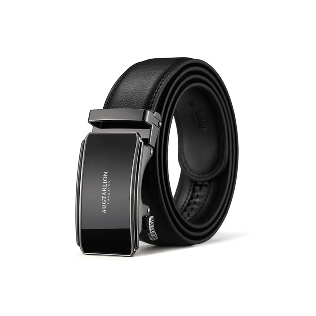 AUGTARLION Youth Business Automatic Buckle Casual Pant Waist Belt Cow Leather Leather Belts Men's Black 3.5cm