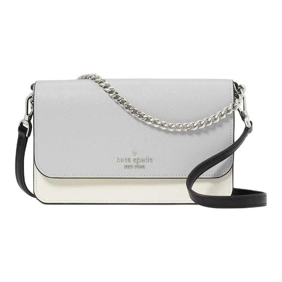Kate Spade Cross Grain Leather Crossbody Bag, Shoulder Bag Trumpets Women's Platinum Gray & Multicolor