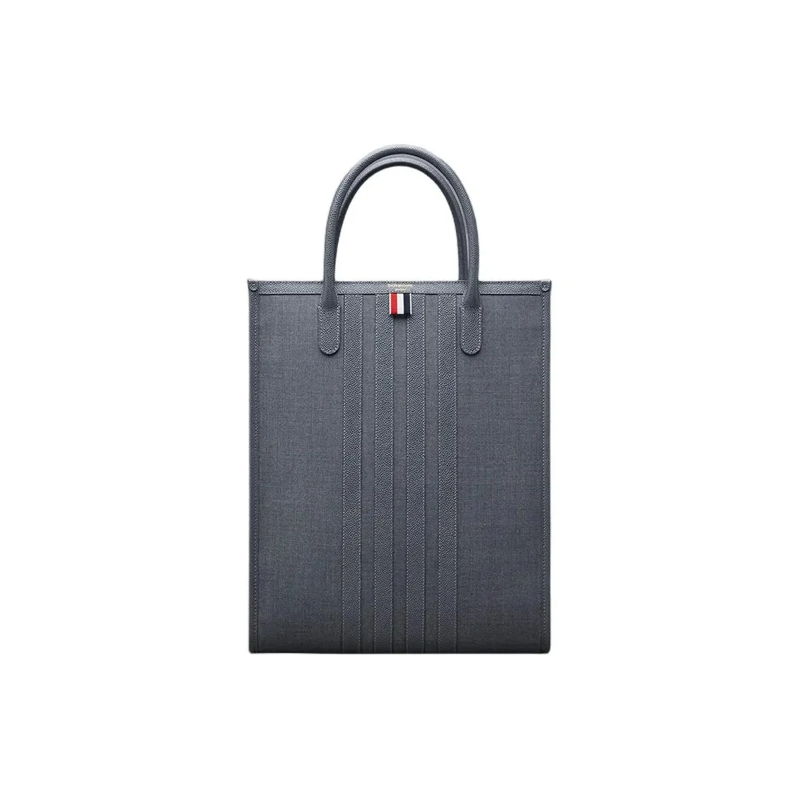 THOM BROWNE· Fabric With Cow Leather Tote Bag, Shopping Bag, Handbag Men's Gray