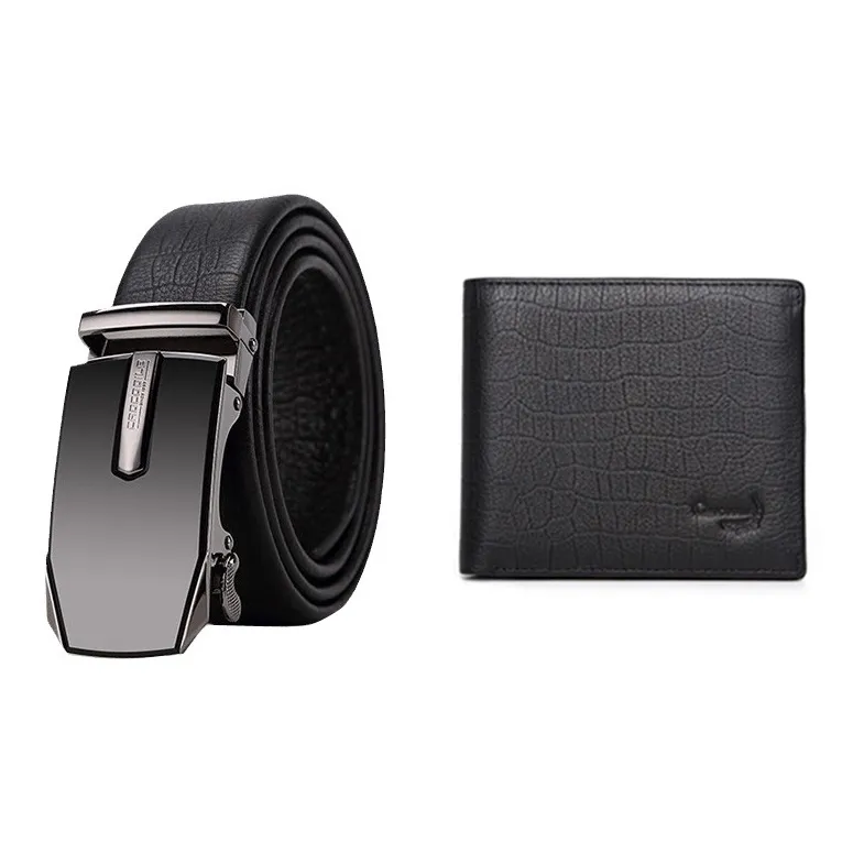 Крокодил Комбо Наборы Черный Кошелек + Ремень Набор Мужской