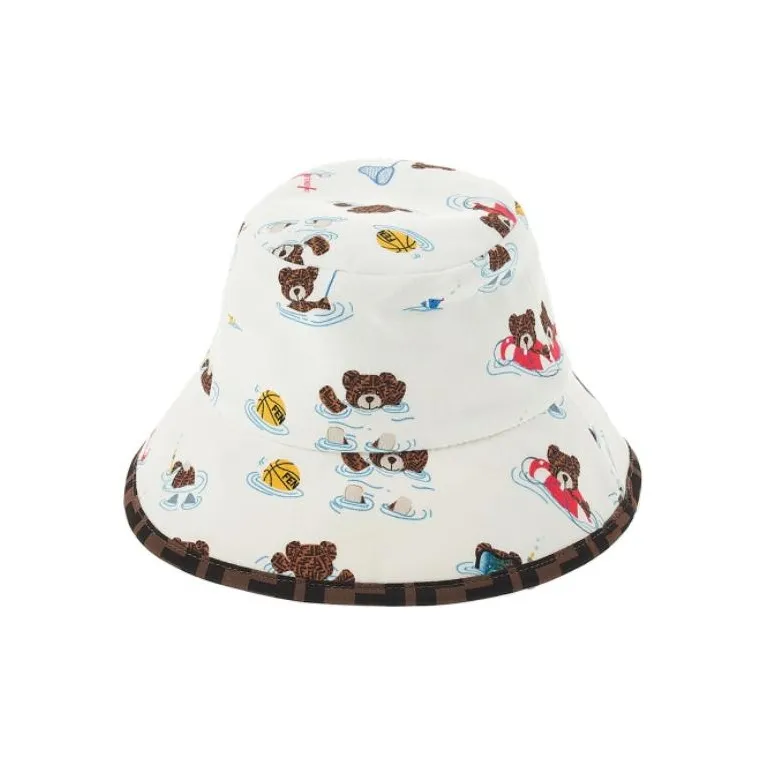FENDI Kids Teddy Bear Printed Reversible Bucket Hat