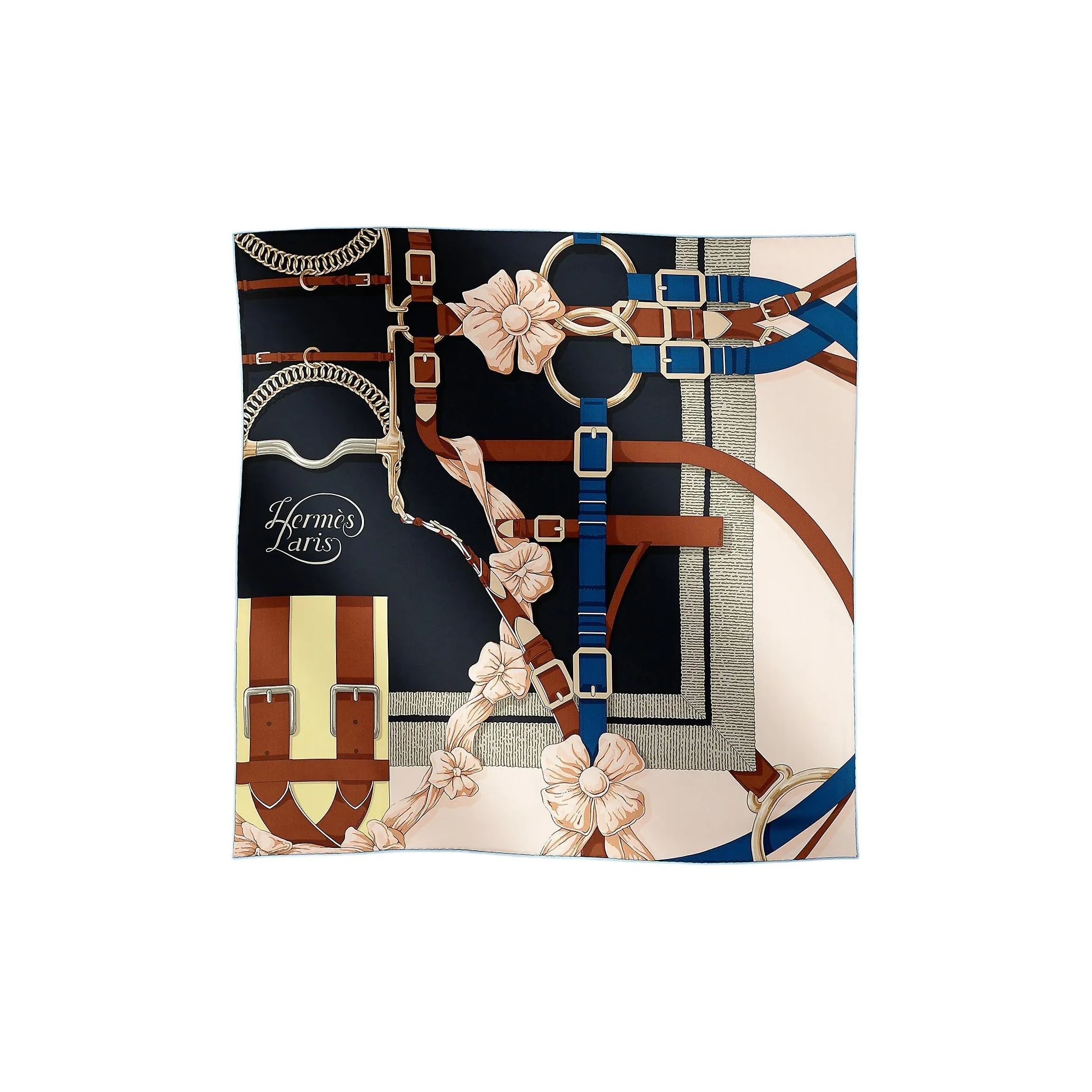HERMES Silk Scarves Women's Dark Blue