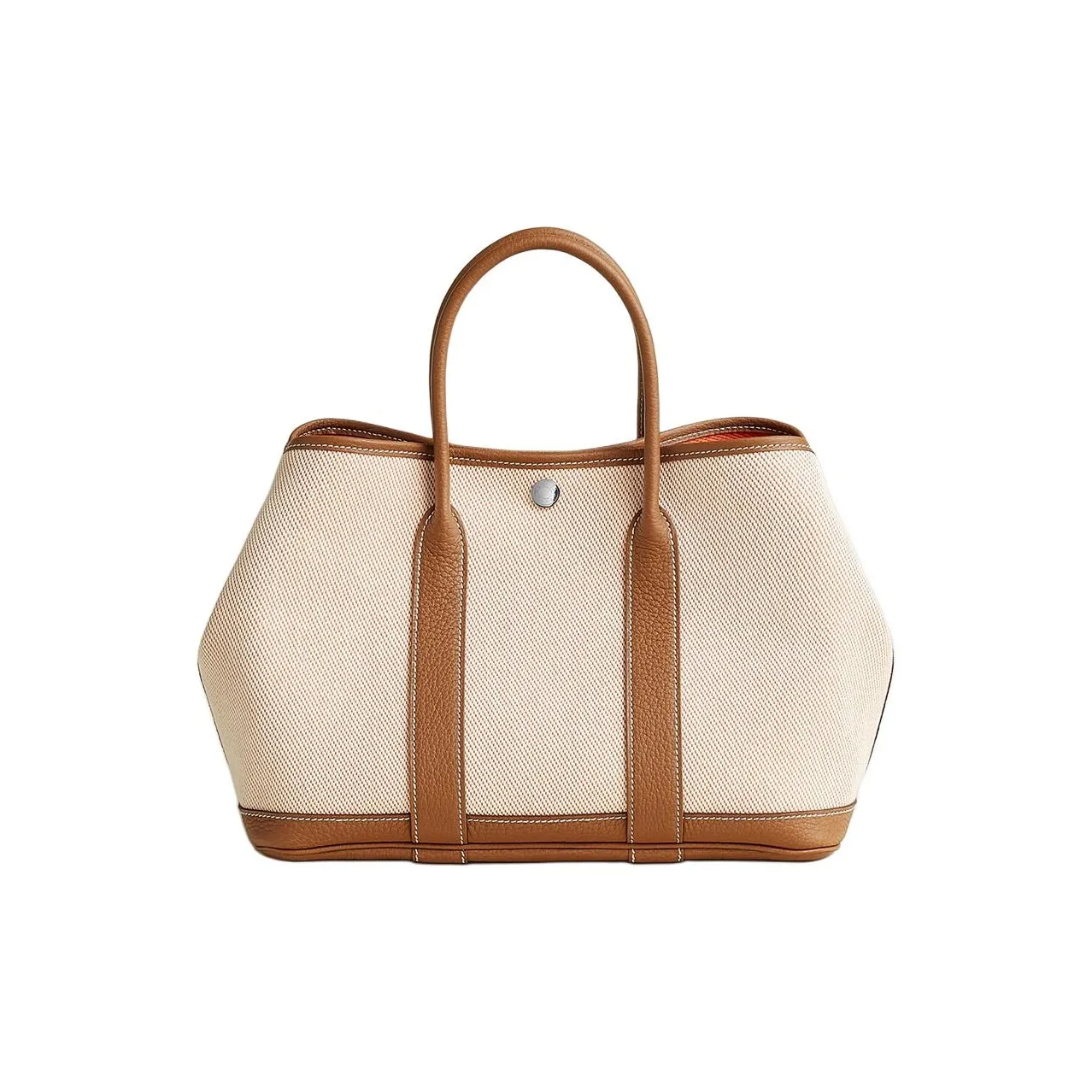 HERMES Garden Party Officier Canvas With Negonda Calfskin Garden Bag Canvas Bag Handbag Women's Ecru & Brown