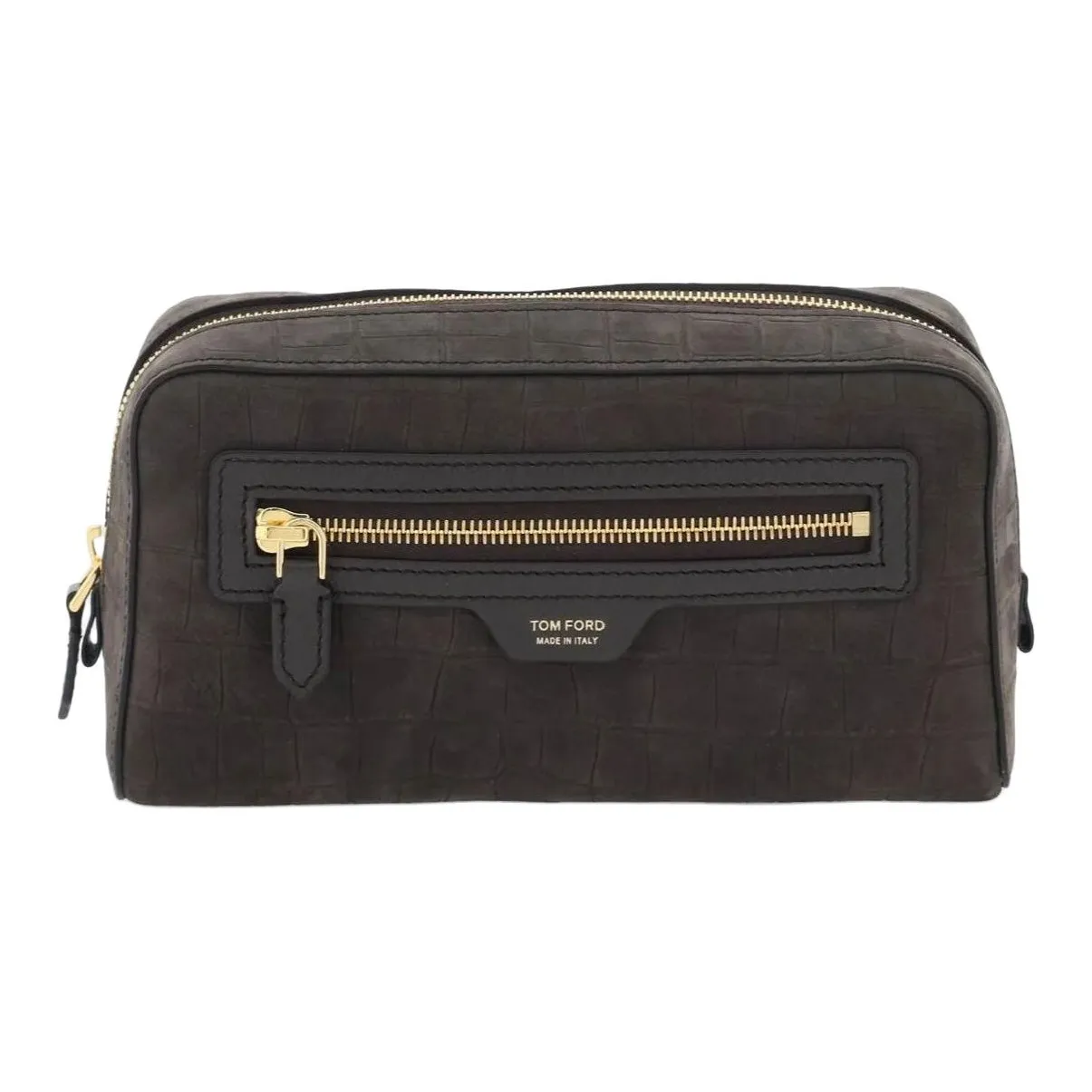 TOM FORD Calfskin Handheld Makeup Bag Men's Brown