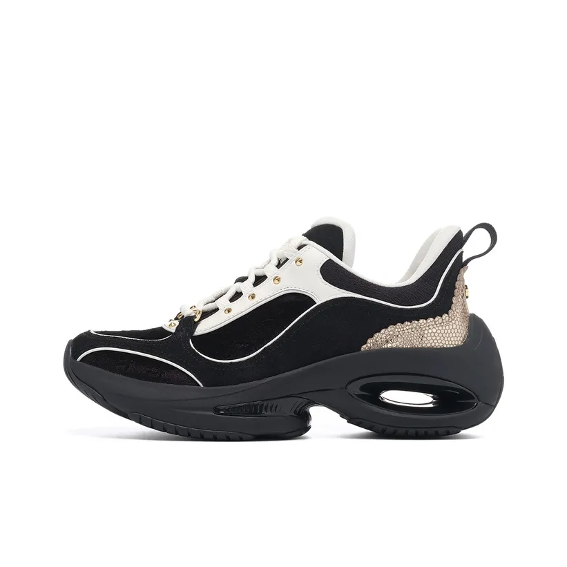 LI NING 1990 Heart Dance Cushioning Wear Resistant Low Top Casual Shoes Women's Black Shallow Gold