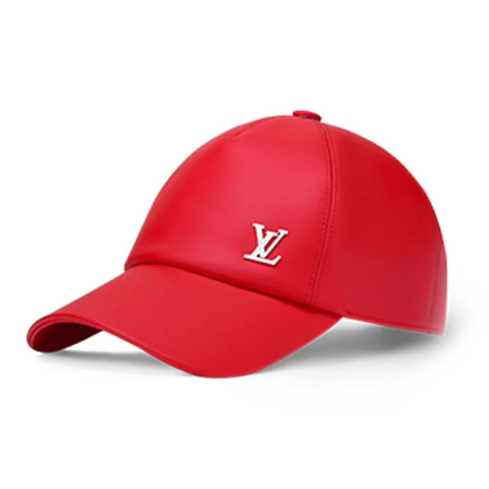 LOUIS VUITTON Cow Leather Metal Baseball Caps Men's Red