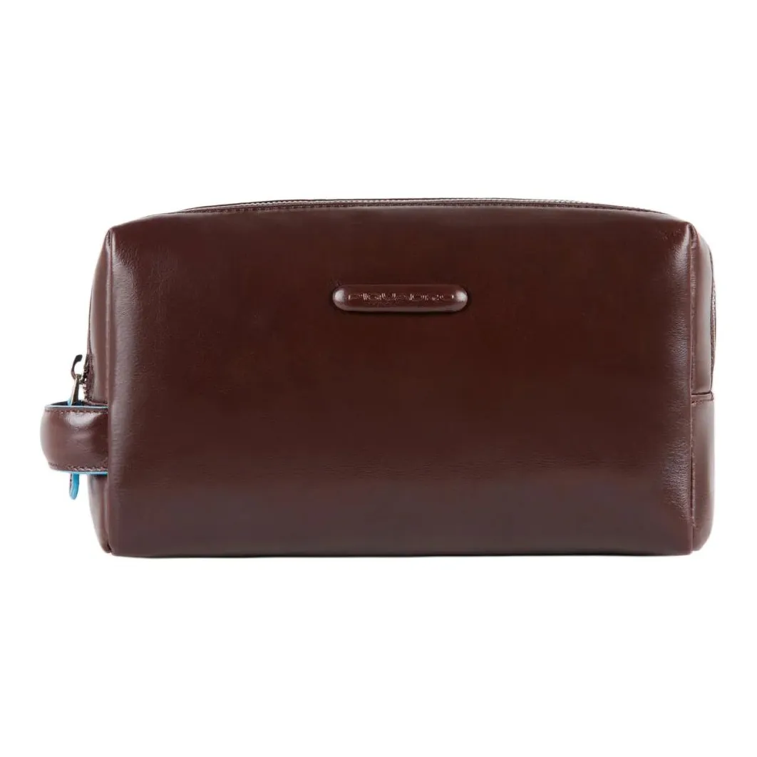 PIQUADRO Leather Clutch, Makeup Bag, Toiletry Bag Regular Unisex Chestnut